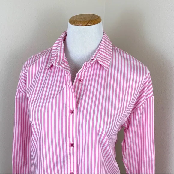 ✨5 FOR $25✨  YS Milano pink white stripe button down shirt - Picture 4 of 8